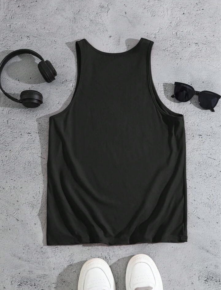 Men's Solid Color Pleated Round Neck Sleeveless Tank Top, Summer